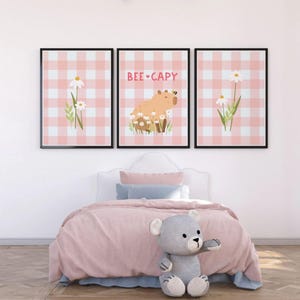 Pink Capybara Nursery Art Prints: Set of 3 (Digital Download)