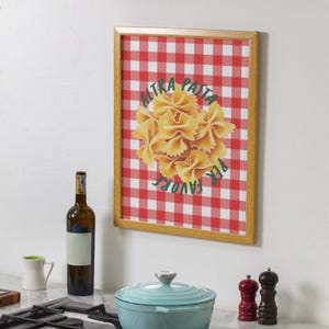 Italian Kitchen Print: Red Gingham Pasta Art (Digital Download)