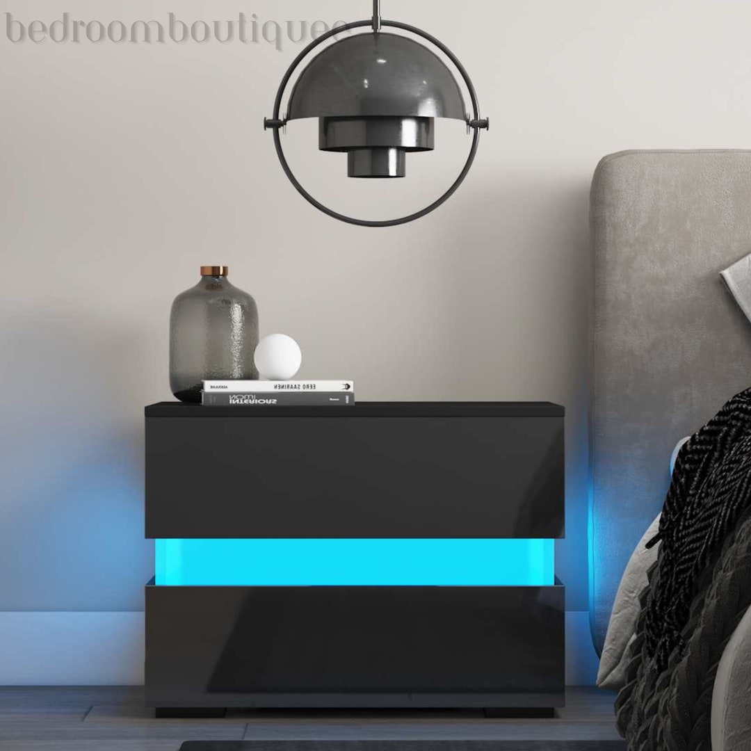 Modern Nightstand With Drawers LED Nightstand Aesthetic Tall Etsy