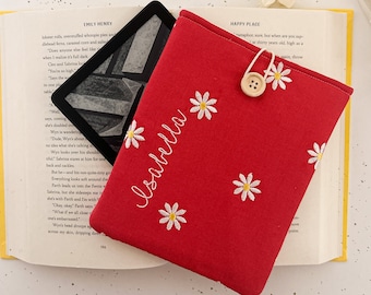 Personalized Floral Kindle Sleeve, Padded Kindle Cover, Button Closure, Bookish Gifts, Embroidered E-Reader Cover, Custom Kindle Case