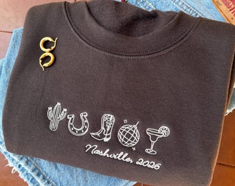 Embroidered Country Bachelorette Sweatshirts, Custom Disco Cowgirl Bach Party Shirts, Western Bridal Party, Country Bride, Nashville Bach