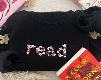 Embroidered Valentine's Read Sweatshirt, Bookish Sweatshirt, Book Lover Crewneck, Floral Reading Pullover, Romance Reader, Valentines Day