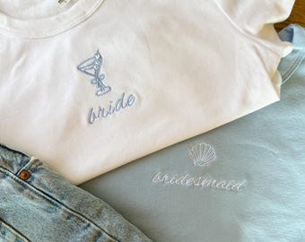Beach Bachelorette Shirts, Embroidered Custom Bach Baby Tee Shirt, Beach Bachelorette Bride Gift, Miami Bridal Party, Martini Bach Crop Tops