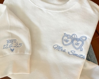 Personalized Bride Sweatshirt, Embroidered Future Mrs. Sweatshirt, Custom Bride to Be Crewneck, Engagement Gift, Last Name Bride Sweatshirt