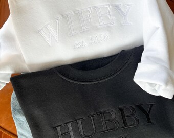 Wifey & Hubby Sweatshirts, Personalized Embroidered Bride and Groom Crewneck, Future Mrs. and Mr., Couples Honeymoon Gift, Engagement Gift