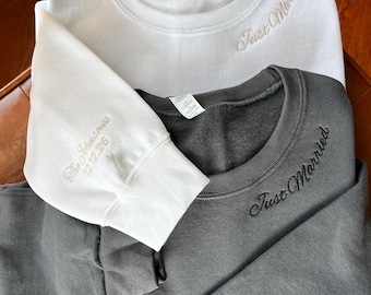 Personalized Just Married Sweatshirts, Embroidered Bride and Groom Crewneck, Future Mrs. and Mr., Couples Honeymoon Gift, Engagement Gift