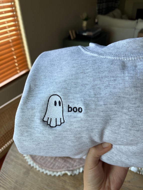 Embroidered Boo Ghost Sweatshirt, Fall Crewneck, Autumn Sweater, Halloween, Spooky Season Pullover, Ghost Shirt, Fall Sweatshirt for Women