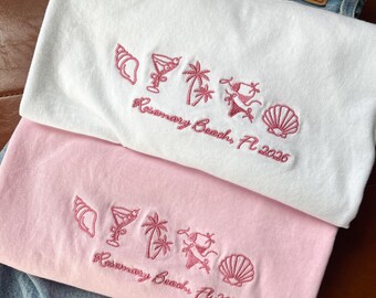 Embroidered Beach Bachelorette Shirts, Custom Bach T-shirt, Coastal Bride, Miami Bridal Party, Bikini Martini Bach, Comfort Colors Tee