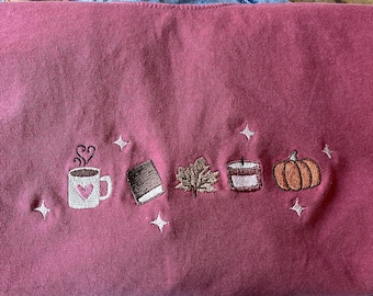 Book Lover Fall Embroidered Shirt, Women's Fall Bookish T-Shirt, Book Lover Gift, Cute Autumn Pumpkin Coffee Shirt, Cozy Fall Shirt