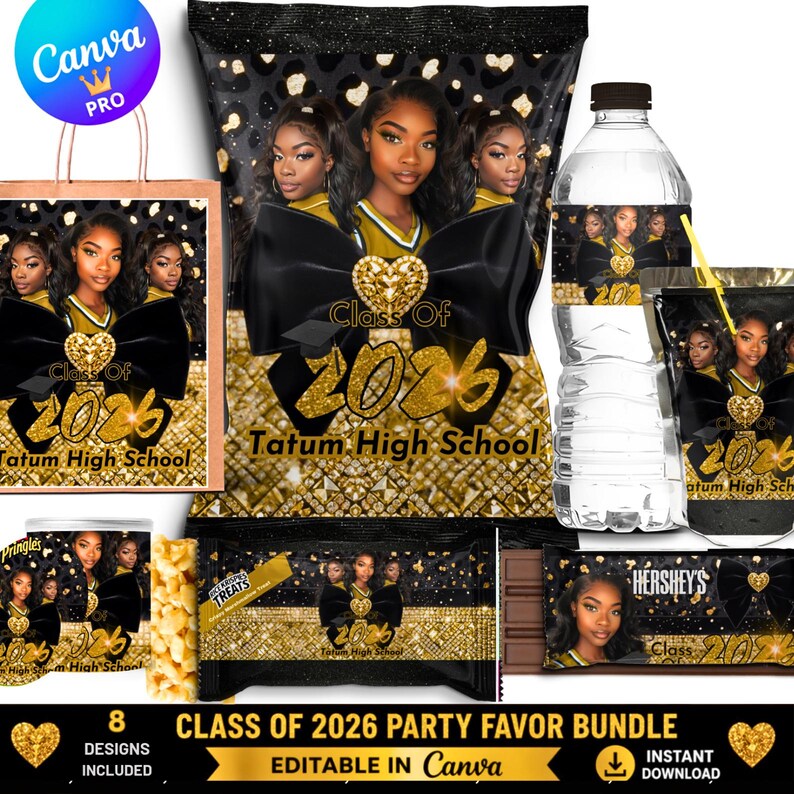 Graduation 2026 Black and Gold Party Favor Editable Template Bundle - Etsy