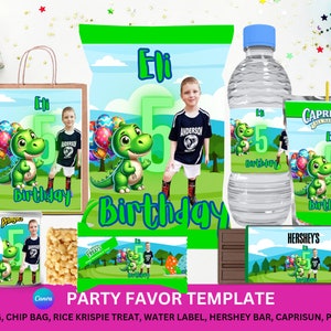 Dinosaur Editable Canva Template Bundle, Chip Bag ,Water Bottle, Candy Wrapper
