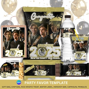 Graduation Black and Gold Party Favor Editable Template Bundle