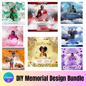 Memorial Design Bundle, Editable Canva Template, In Loving Memory