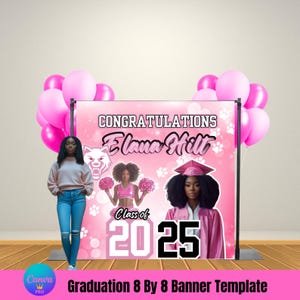 Graduation 2025 BackDrop Banner 8 by 8 Editable Canva Template, DIY Digital Download