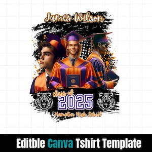 Graduation Orange and Purple Editable Tshirt Template,