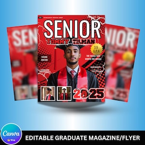 Graduation Magazine Editable Canva Template, Senior 2025 Canva Template