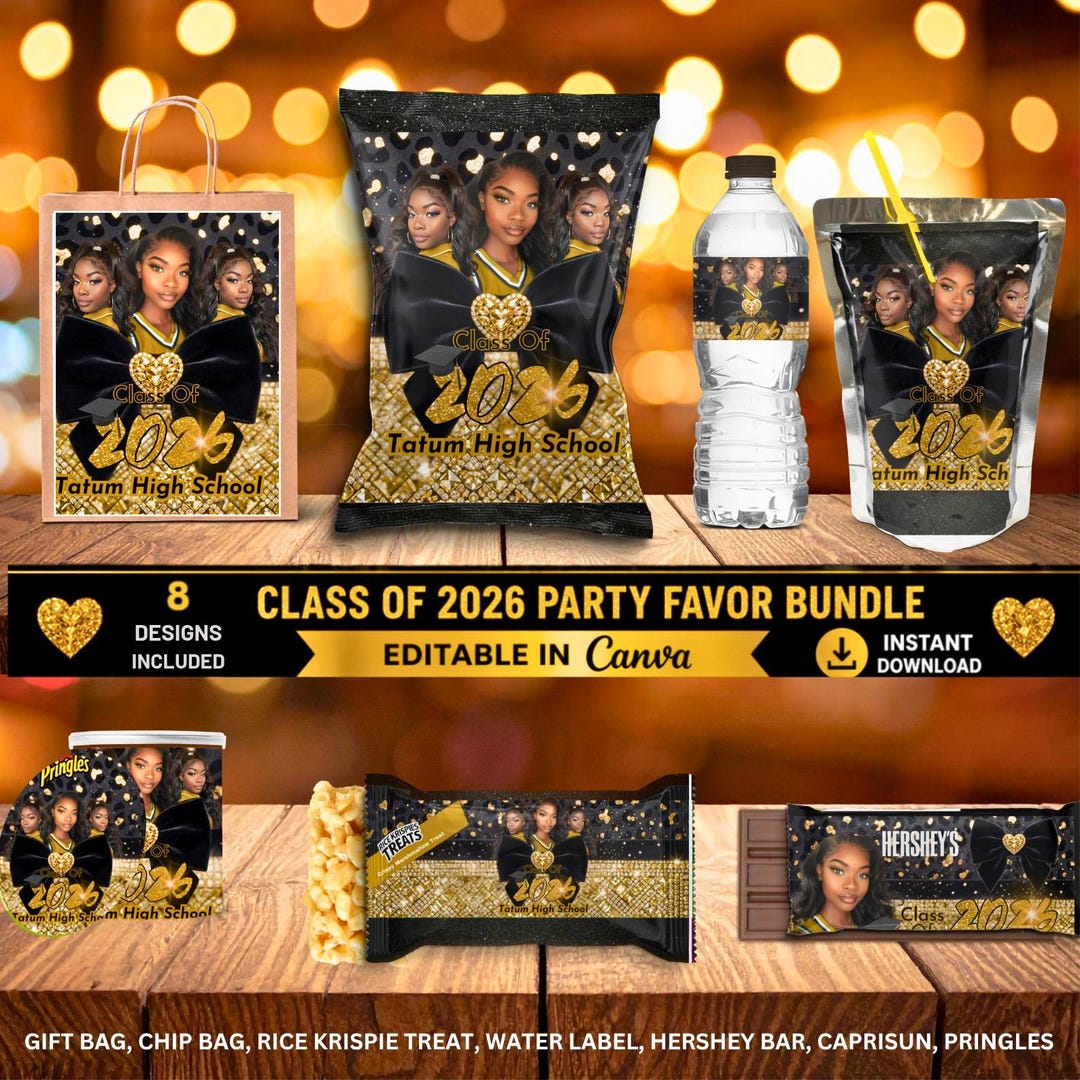 Graduation 2026 Black and Gold Party Favor Editable Template Bundle - Etsy