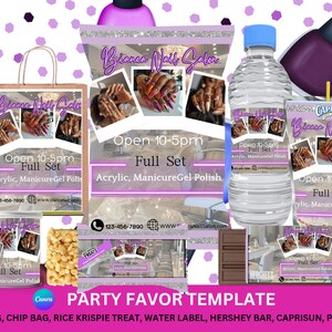 Nail Salon Party ,Party Favor Editable Canva Template Bundle
