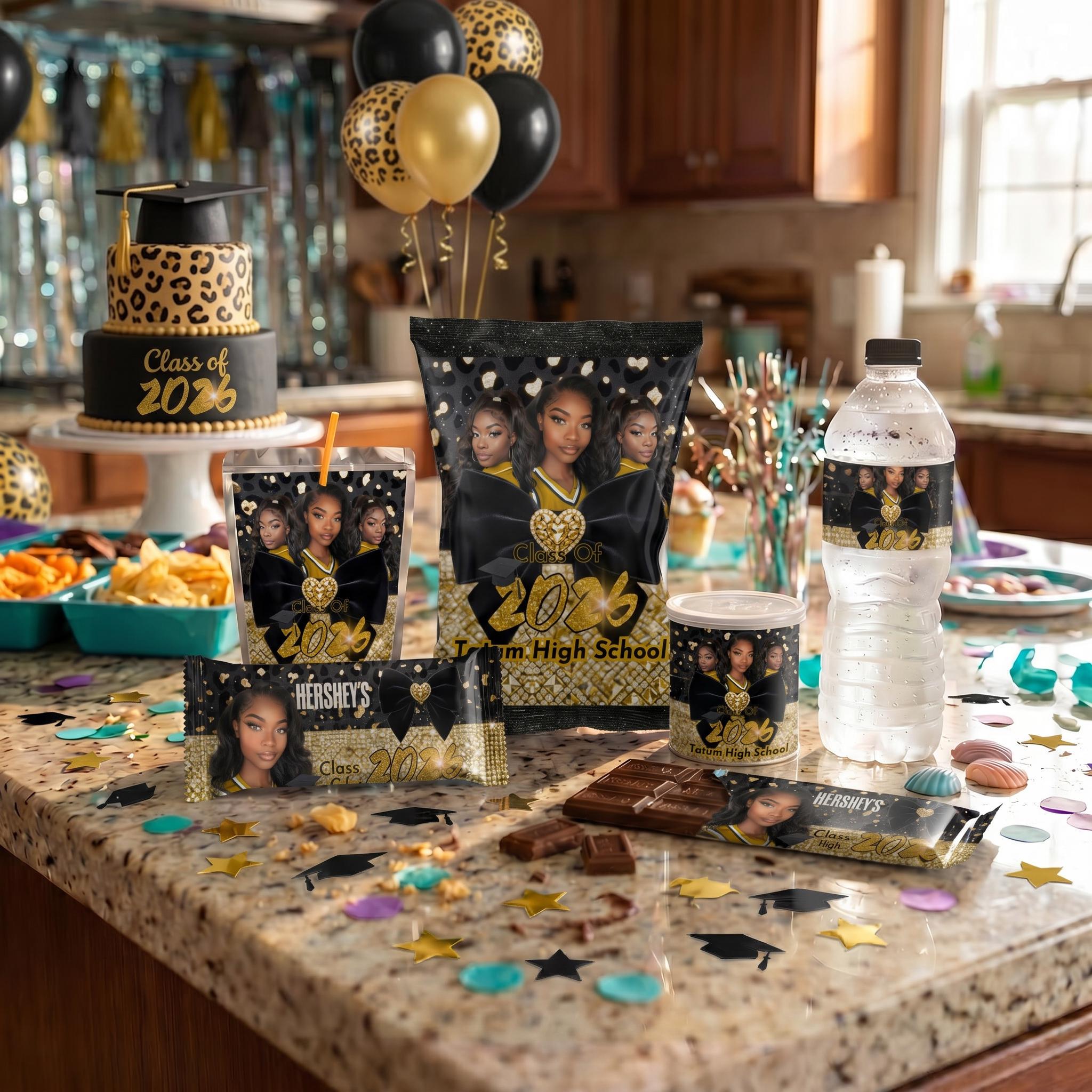 Graduation 2026 Black and Gold Party Favor Editable Template Bundle - Etsy