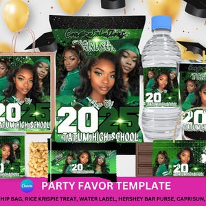 Graduation 2025 Green Party Favor Editable Template Bundle