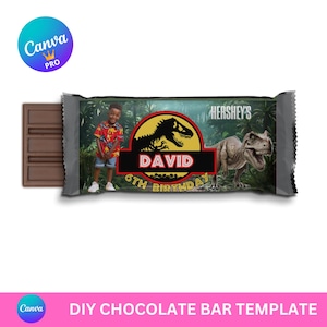 Dinosaur Chocolate Bar Editable Canva Template, Digital Download