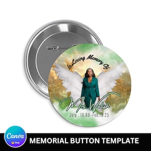 Memorial Button Design, Editable Canva Template, In Loving Memory,Green