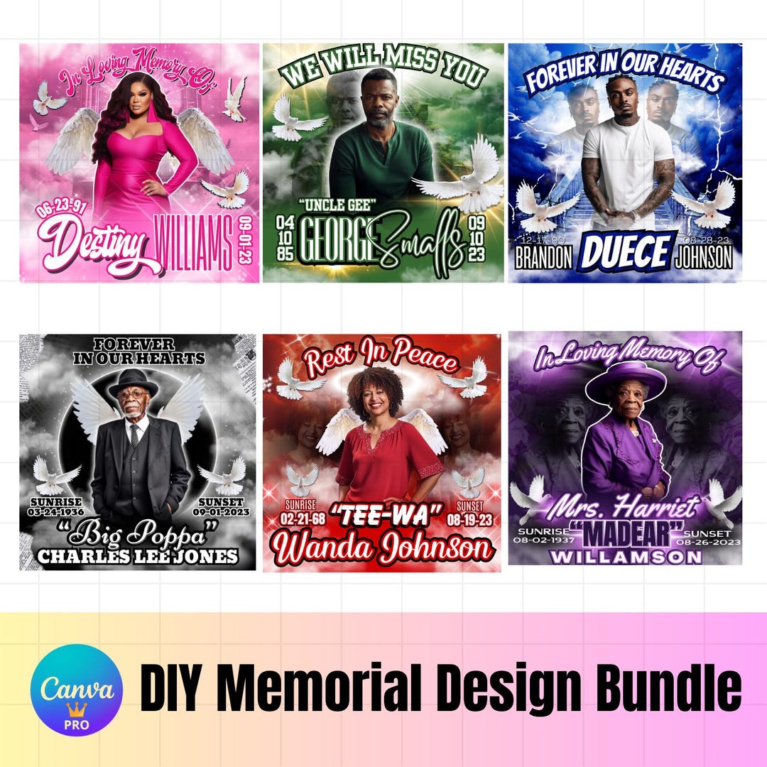 6 Memorial Design Bundle, Editable Canva Template, in Loving Memory - Etsy