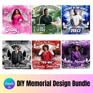 6 Memorial Design Bundle, Editable Canva Template, In Loving Memory