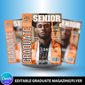 Graduation Magazine Editable Canva Template, Senior 2025 Canva Template, Orange