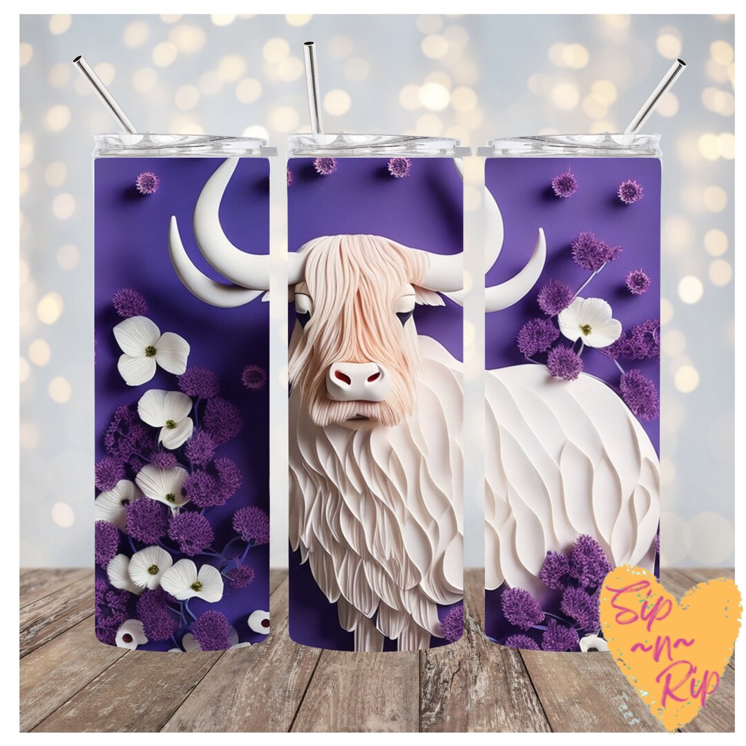 3D Highland Cow 20oz 30oz Skinny Tumbler Wrap Digital Download PNG - Etsy