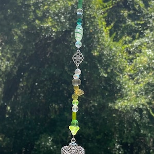 Green glass/crystal bead suncatcher