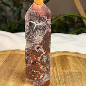 Mexican crazy lace agate tower with druzy