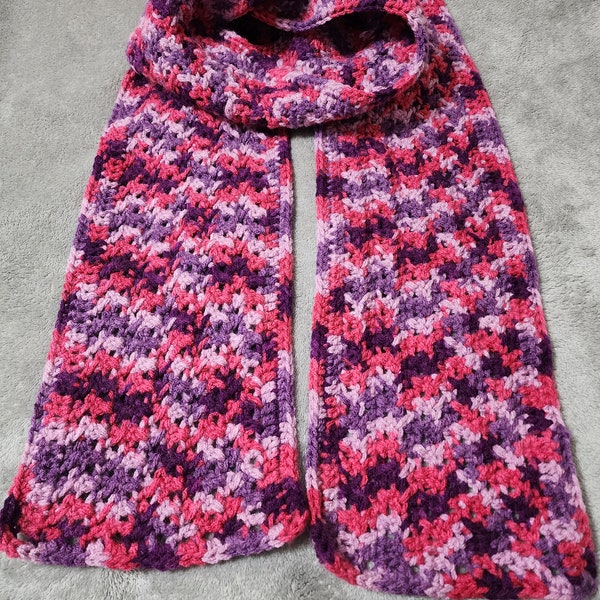 Pink Purple Marbled Crochet Scarf