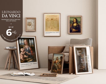 Paquete Leonardo Da Vinci / Arte digital descargable para decoración de paredes imprimible / Decoración estética para el hogar