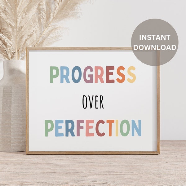 Progress Over Perfection, Inspirational Office Decor, Motivational Classroom Decor, Affirmation Poster, Mental Health, Digital Download