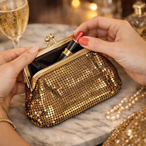 Bronze Mesh Coin Purse Vintage Kiss lock Retro Mini Bag Glam Collectible Gift For Women Evening Accessory Small Change Purse Art Deco Style image 2