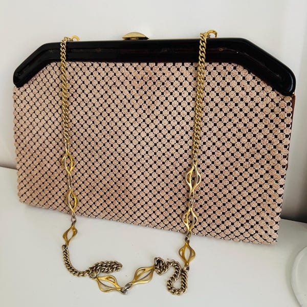 Vintage Mesh Evening Bag: Gold Chain Clutch, Art Deco 80s Handbag