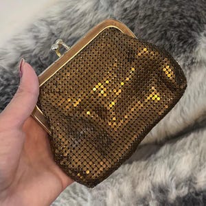 Bronze Mesh Coin Purse Vintage Kiss lock Retro Mini Bag Glam Collectible Gift For Women Evening Accessory Small Change Purse Art Deco Style image 4