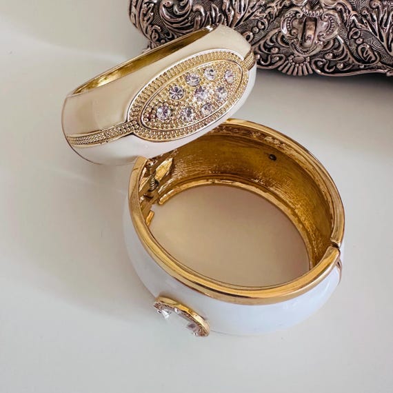 Large Statement Enamel Bangles Oversized Gold Whi… - image 4