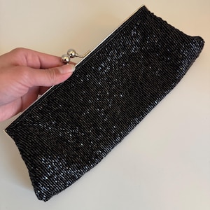 Black Beaded Clutch Bag Elegant Evening Purse Formal Handbag Vintage Inspired Accessory Sparkly Beadwork Party Wedding Outfit Gift Ready