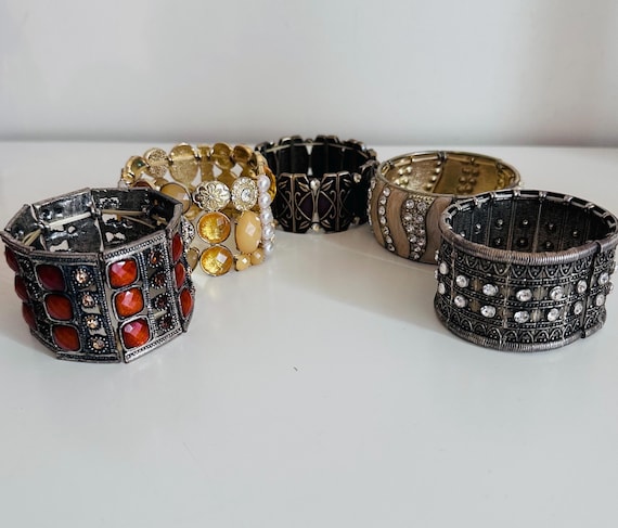 Vintage Statement Cuff Bracelets Set Crystal Meta… - image 1