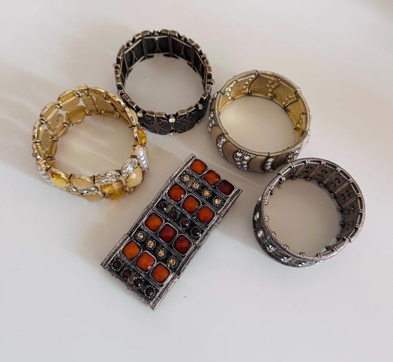Vintage Statement Cuff Bracelets Set Crystal Meta… - image 2