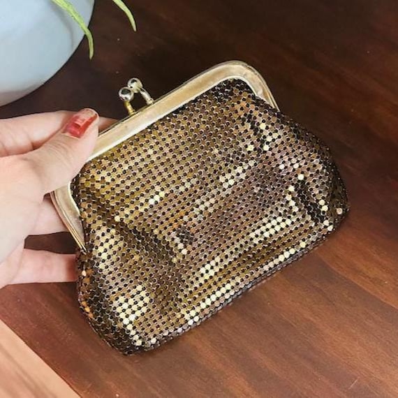 Bronze Mesh Coin Purse Vintage Kiss lock Retro Mini Bag Glam Collectible Gift For Women Evening Accessory Small Change Purse Art Deco Style