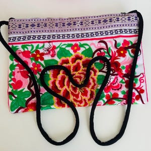 Unique Gift for Women Hippie Style Boho Embroidered Floral Shoulder Bag Ethnic Crossbody Purse Handmade Festival Bag Colorful Cotton Sling