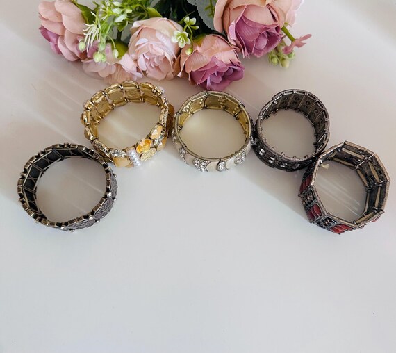 Vintage Statement Cuff Bracelets Set Crystal Meta… - image 4