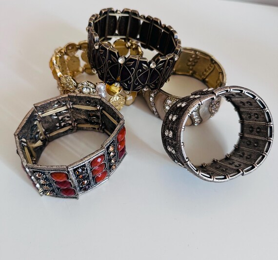 Vintage Statement Cuff Bracelets Set Crystal Meta… - image 3
