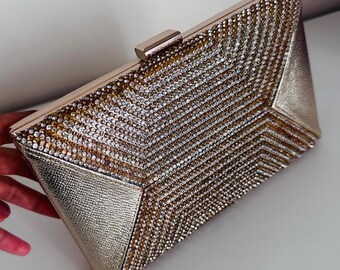 Gold Rhinestone Evening Clutch Bag Crystal Bridal Wedding Guest Handbag Elegant Formal Party Purse Timeless Glam Style Accessory For Her