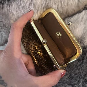 Bronze Mesh Coin Purse Vintage Kiss lock Retro Mini Bag Glam Collectible Gift For Women Evening Accessory Small Change Purse Art Deco Style image 6