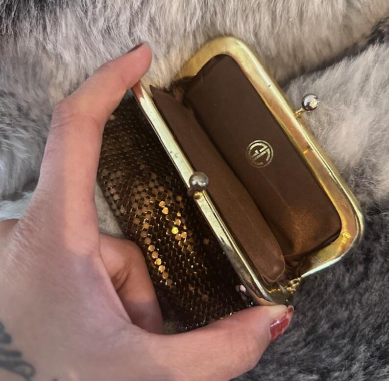 Bronze Mesh Coin Purse Vintage Kiss lock Retro Mini Bag Glam Collectible Gift For Women Evening Accessory Small Change Purse Art Deco Style image 6