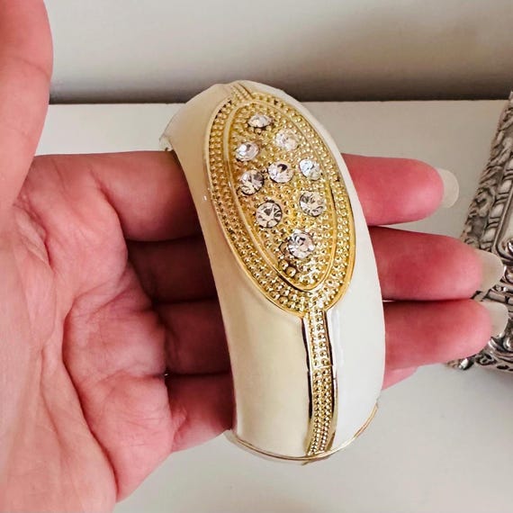 Large Statement Enamel Bangles Oversized Gold Whi… - image 2
